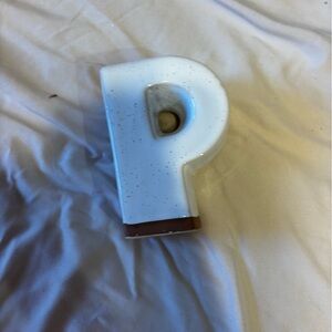 Brand New! White Ceramic Letter P Decor vase